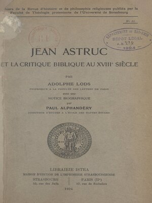 cover image of Jean Astruc et la critique biblique au XVIIIe siècle